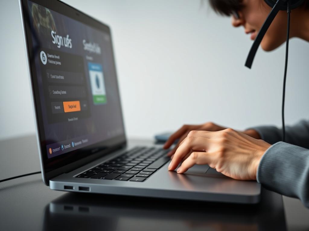 A close up shot of a person using a laptop