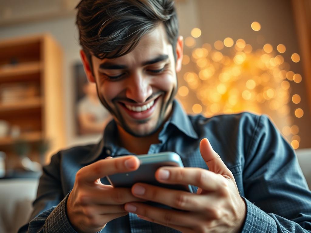 An individual delightedly checking their account balance on a mobile