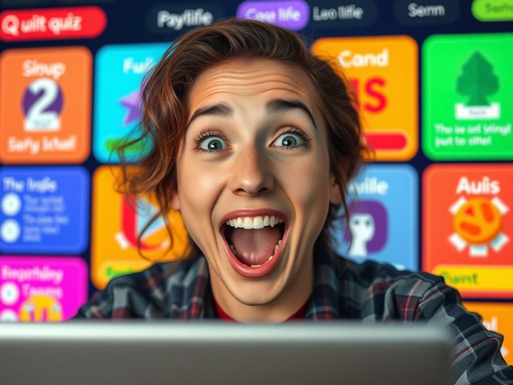 An individual excitedly choosing a quiz on a digital platform,