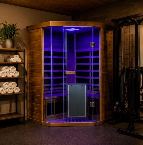 Premium 1-person infrared sauna in luxury home master bathroom