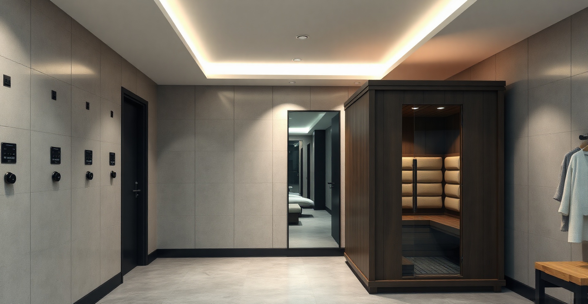Premium luxury home infrared sauna in modern bathroom
