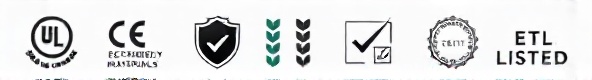 Safety certifications: UL Certified, CE Approved, Eco-Friendly Materials, Fire-Retardant Construction, ETL Listed