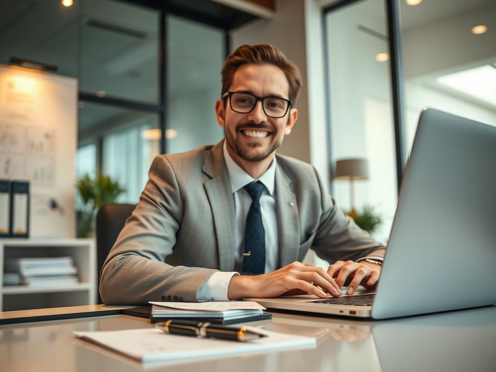 **Prompt for AI Image Generator:**

Create a hyper-realistic, high-resolution close-up photograph that captures the essence of "Discover how Pathways to Government Contracting." The focal point should be a seasoned consultant working at a sleek modern desk, dressed in professional attire, exuding confidence and expertise. Their expression should convey enthusiasm and the promise of success in navigating government contracts.

In the background, subtly showcase a well-organized workspace filled with neatly a