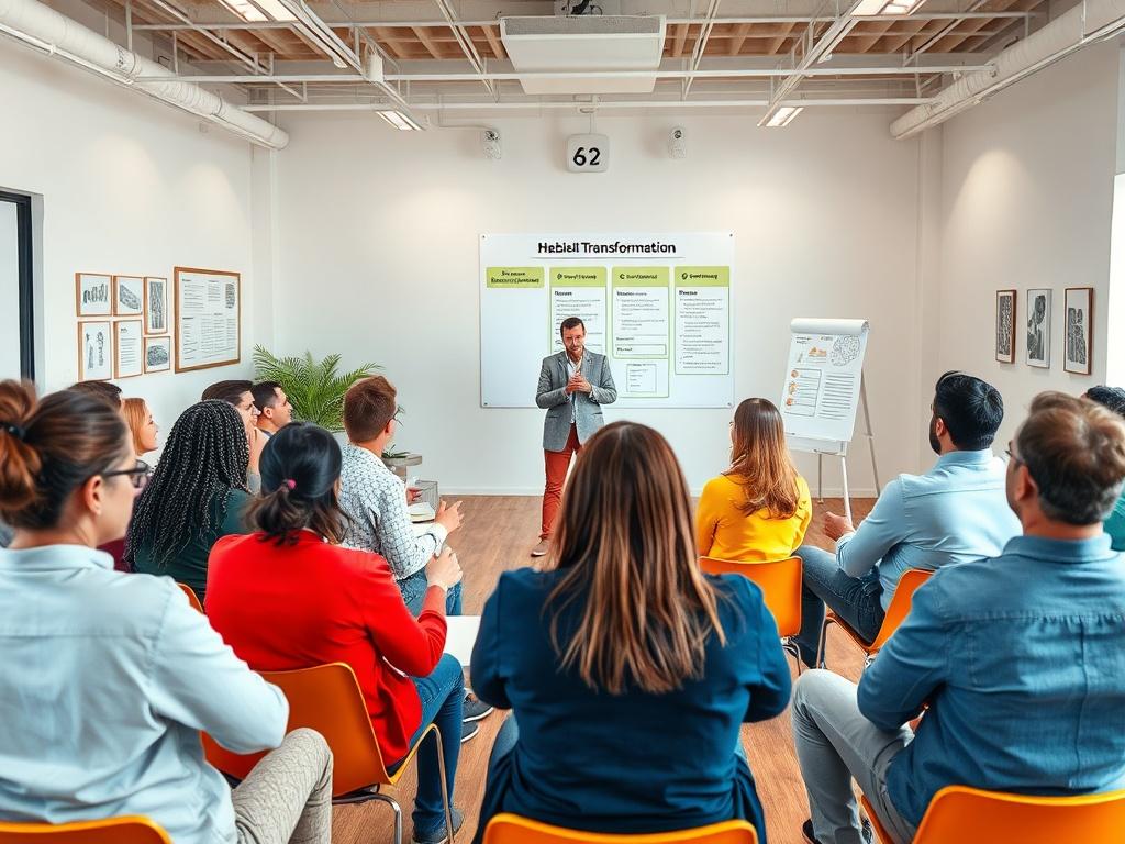 A dynamic workshop scene where participants are actively engaging in