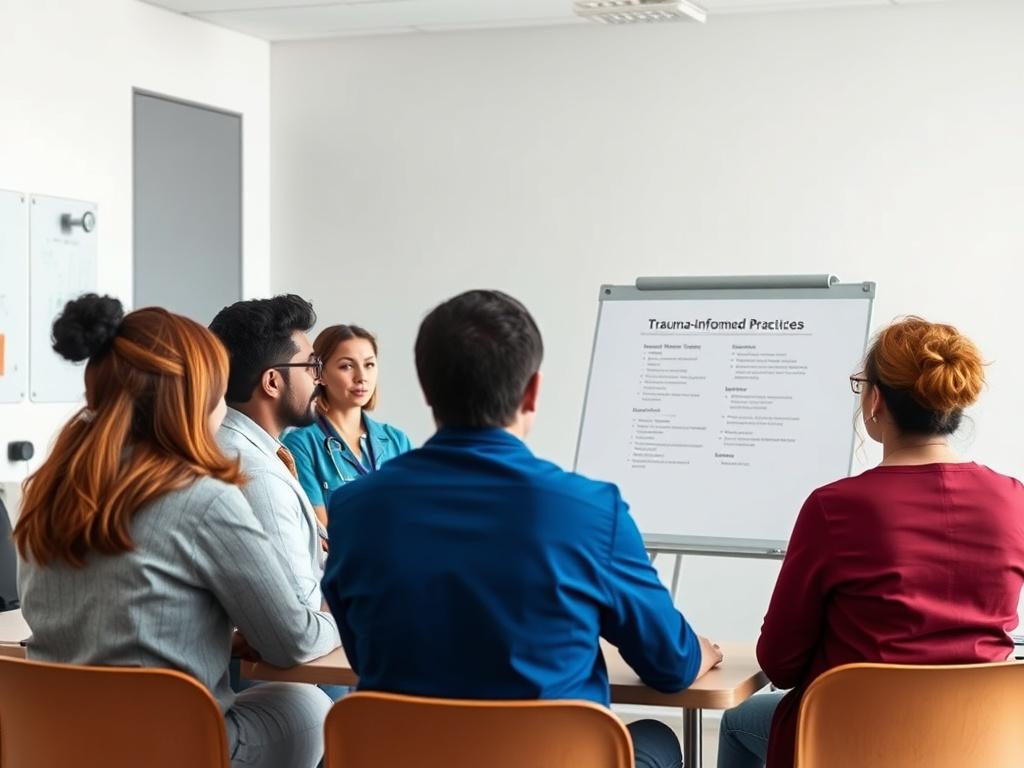 A diverse group of staff members participating in a training