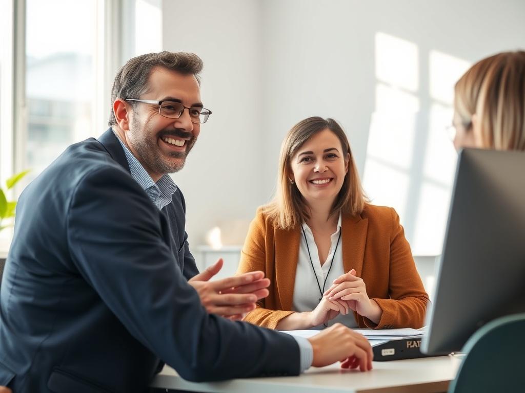 A friendly facilitator speaking on a video call with a