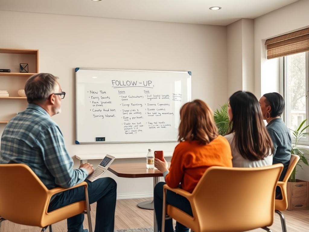 A facilitator conducting a follow up session with a small