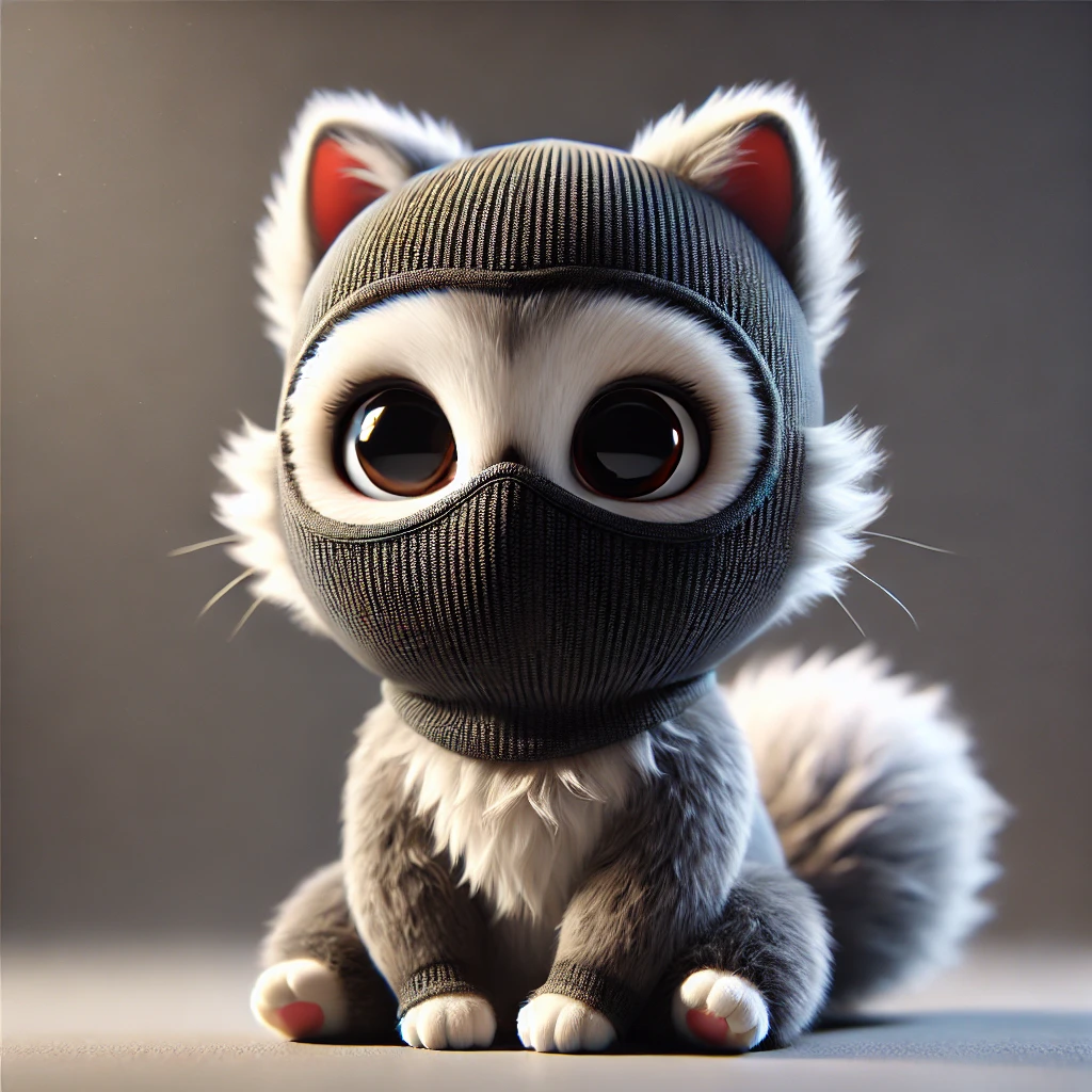 dall·e 2025-01-18 17.45.40 - a detailed 3d rendering of a cute anthropomorphic cat with fluffy fur, wearing a sleek 'shiesty mask' (a balaclava-style mask) that covers its head ex.webp