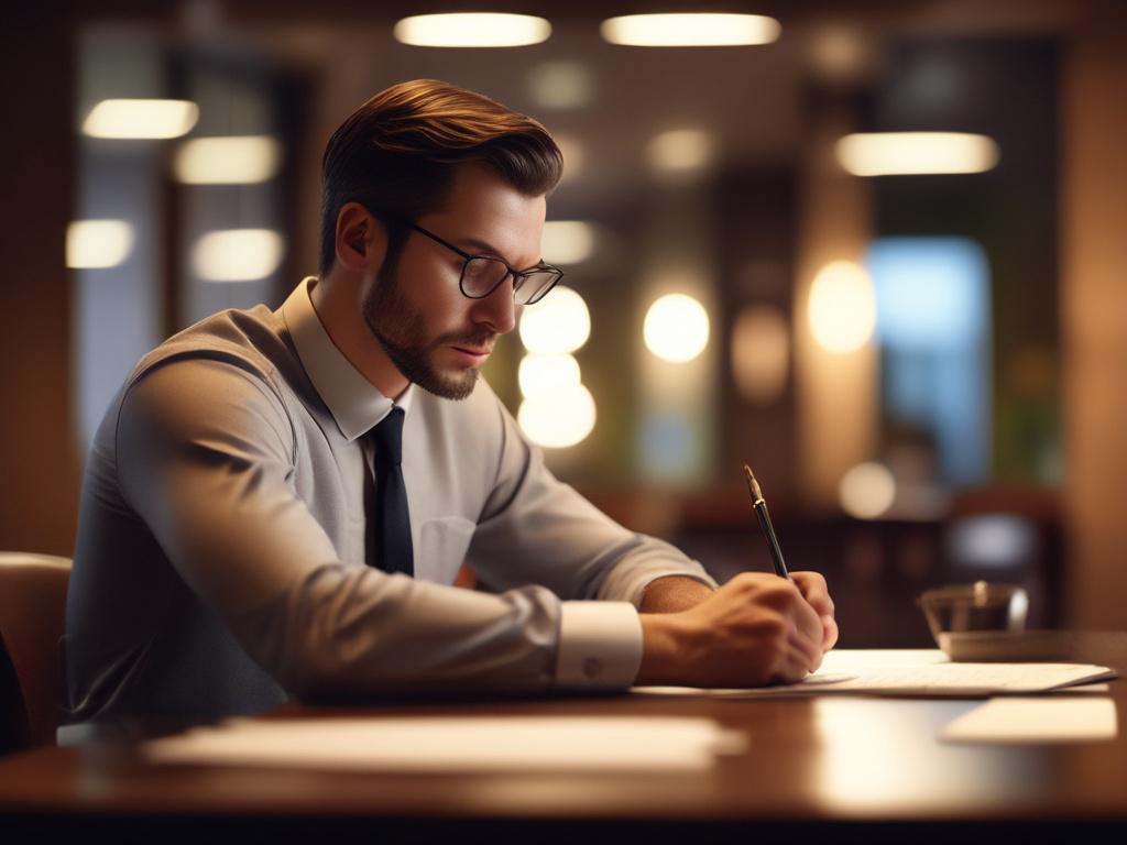 A close up shot of a business professional writing financial