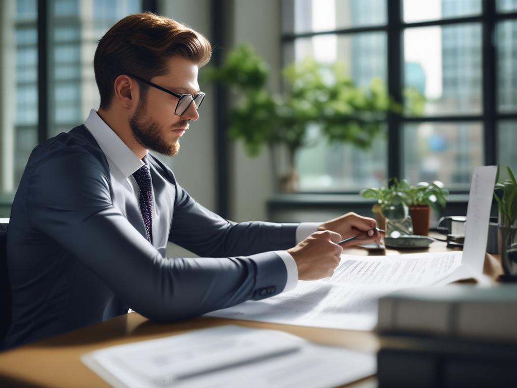 A close up shot of a financial analyst reviewing documents