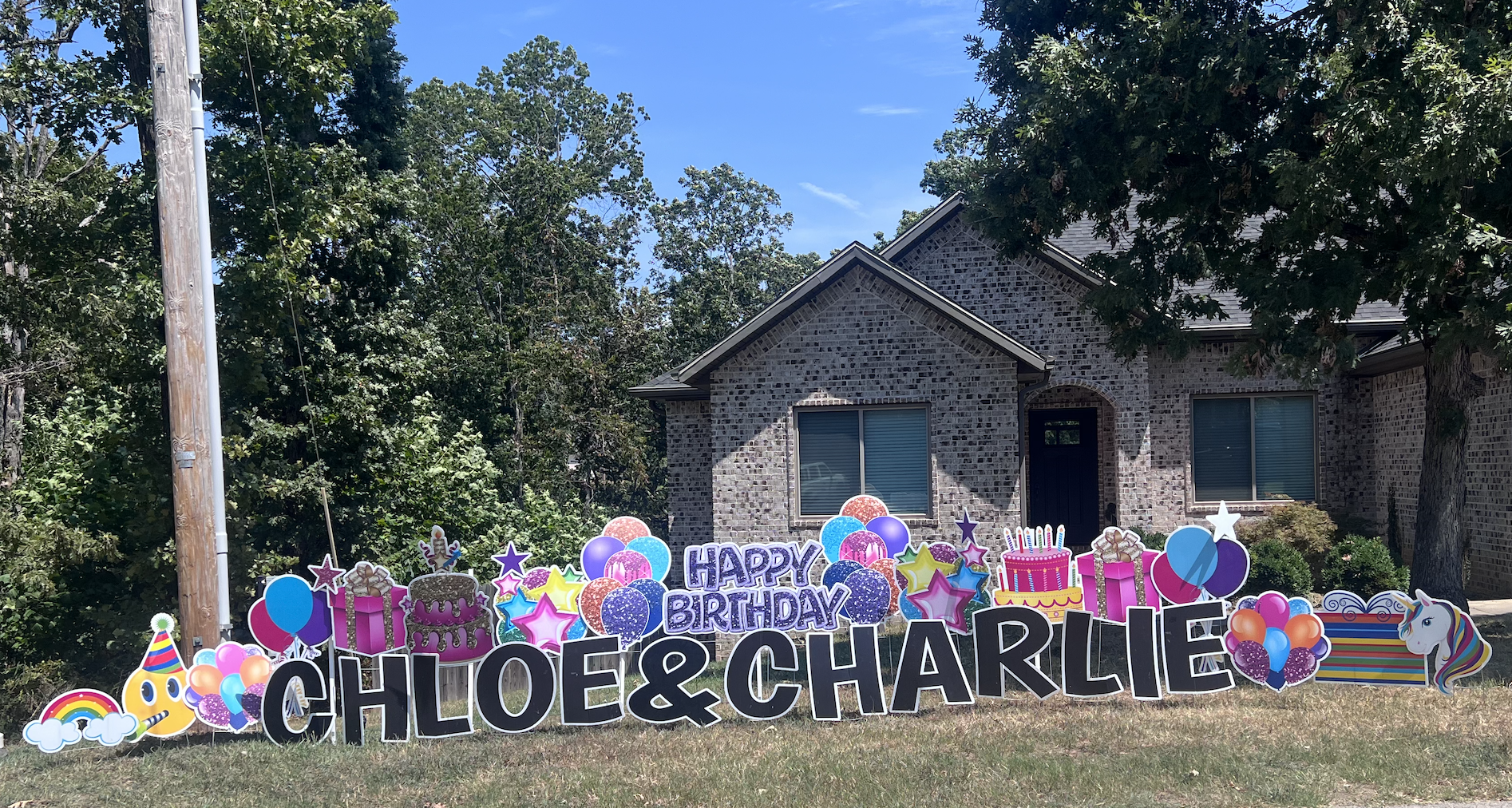 Colorful yard sign surprise celebration