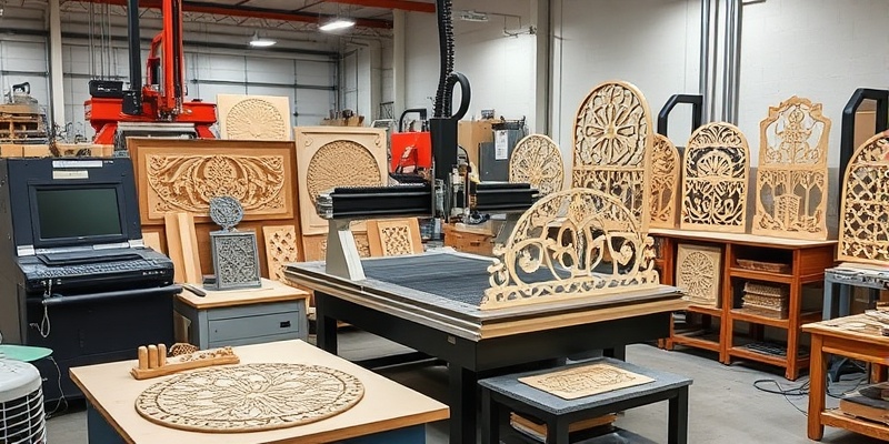 Professional CNC workshop with completed projects