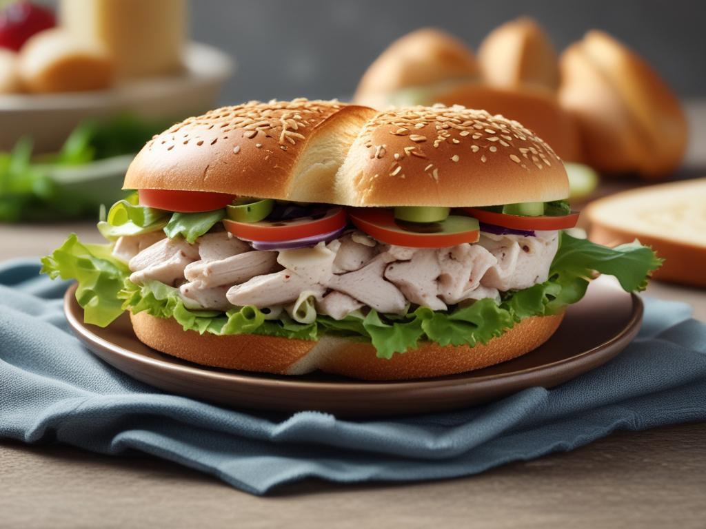 chicken salad sandwich, artisan bread, fresh ingredients