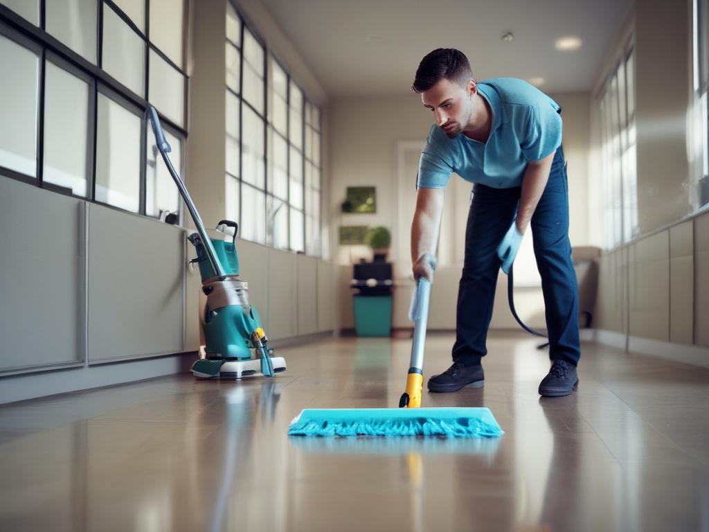 A close up shot of a professional cleaner in action,