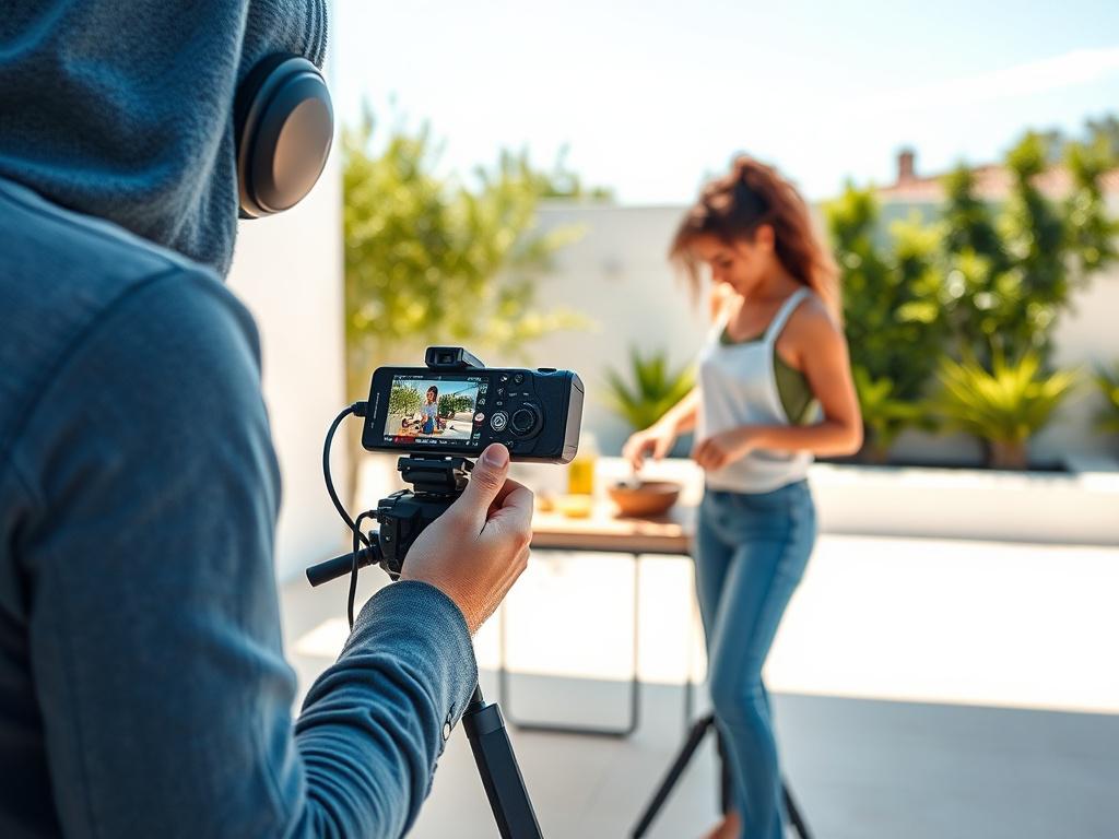 A vibrant, high resolution image of a content creator filming