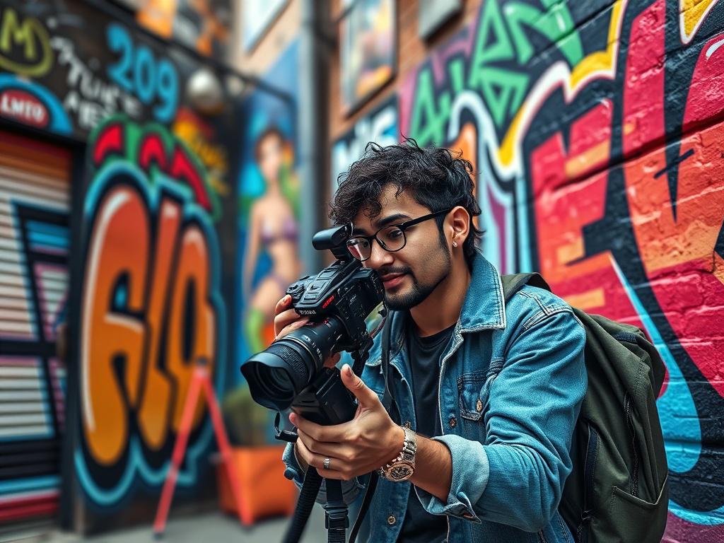 A dynamic, high resolution image of an influencer creating content