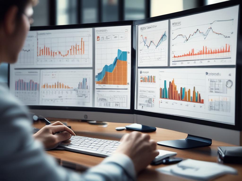 risk management, person analyzing graphs on a screen, professional office