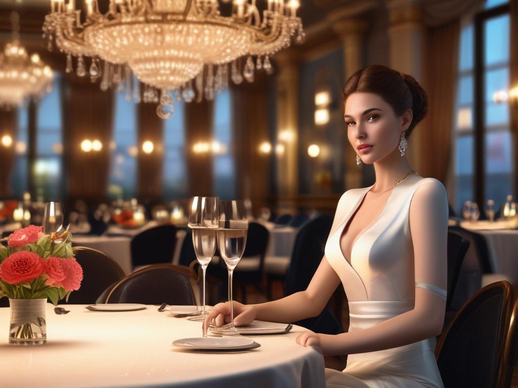 A graceful woman dressed in a fashionable outfit, radiating elegance