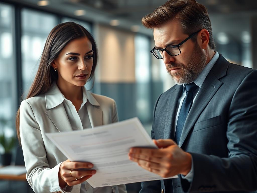 A close up view of two professionals discussing a contract