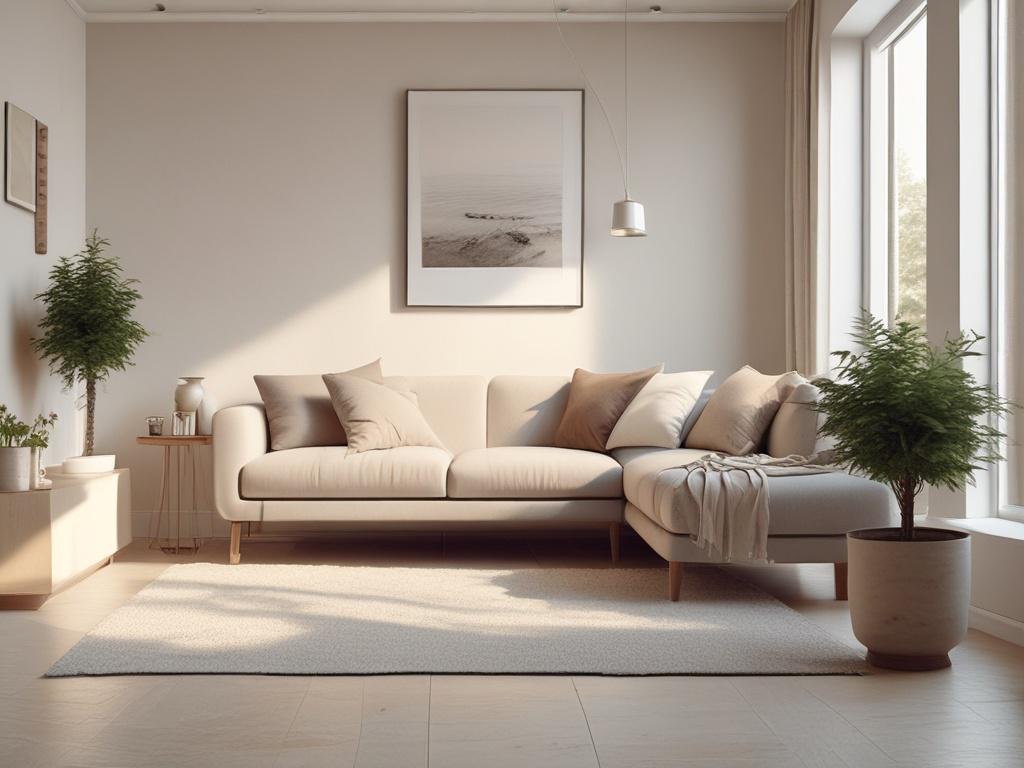 a serene and peaceful living space, soft lighting, neutral colors,