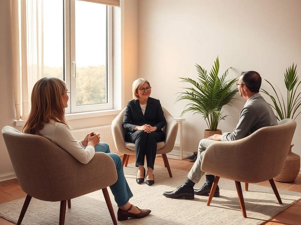 A warm and inviting consultation room with a comfortable seating
