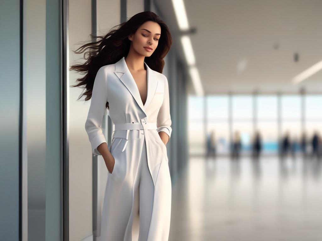 A stunning, elegant woman in a modern, minimalist setting