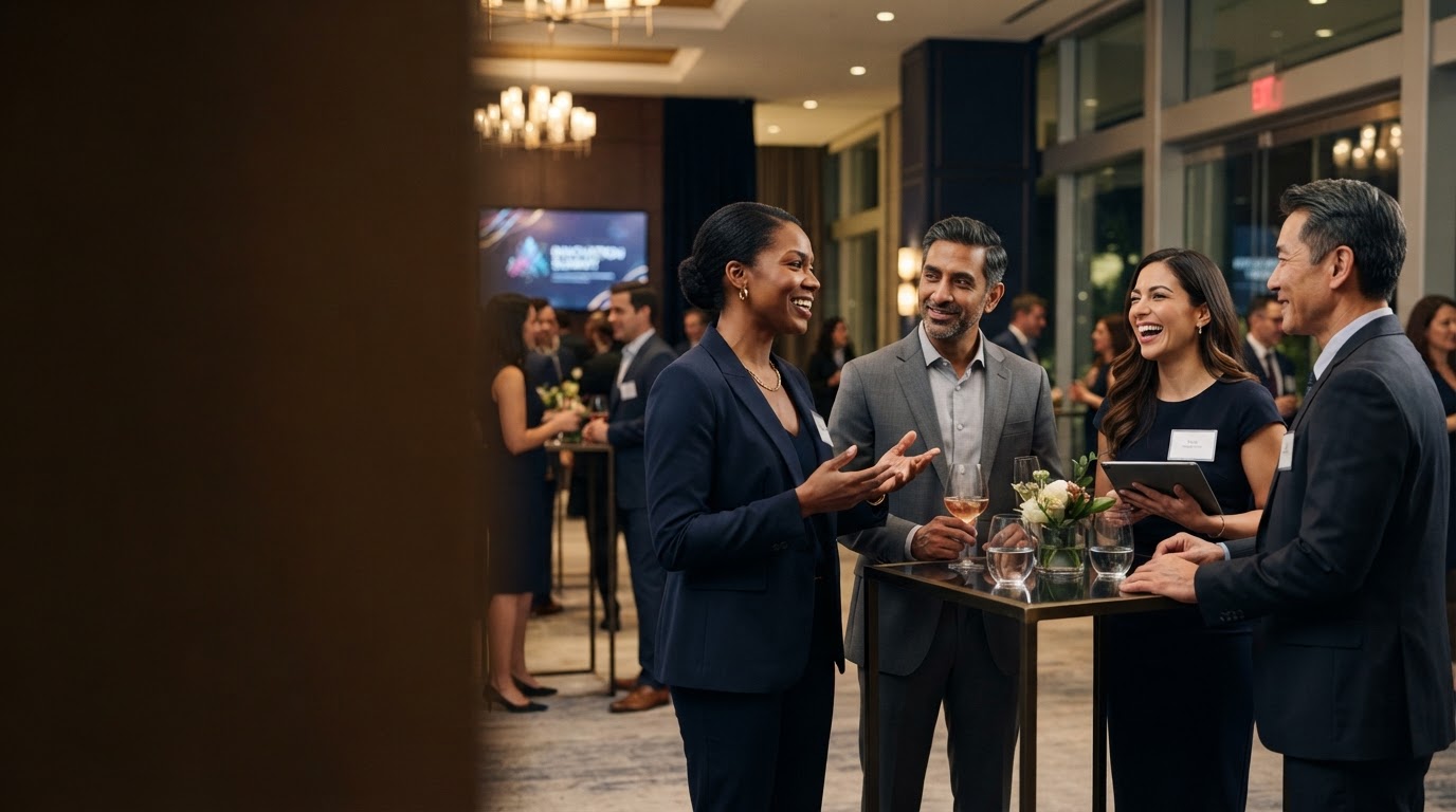 Professionals networking and building business partnerships at a planned event