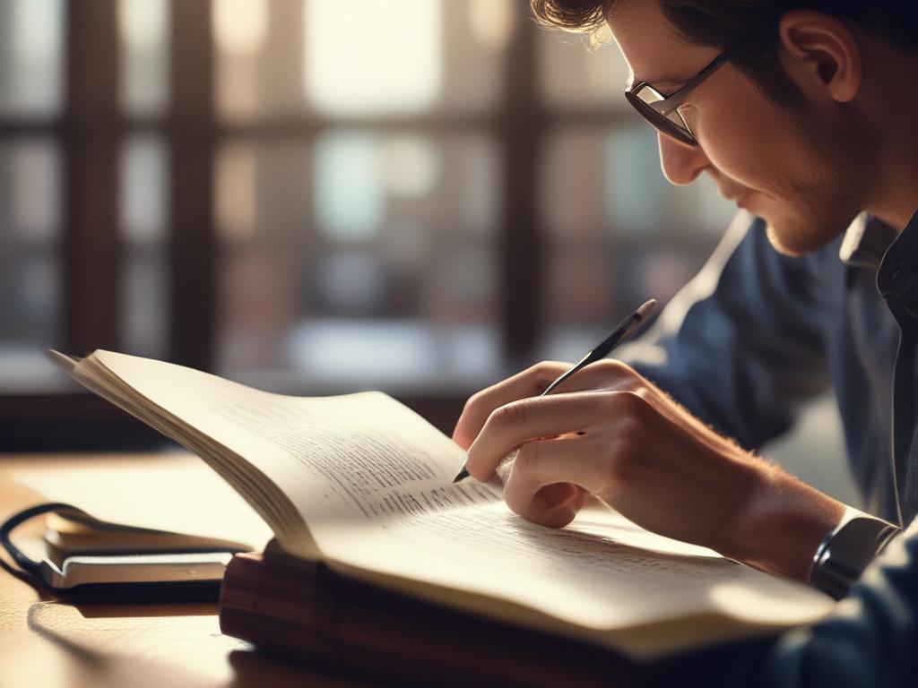 close up shot of a person reading a financial book,