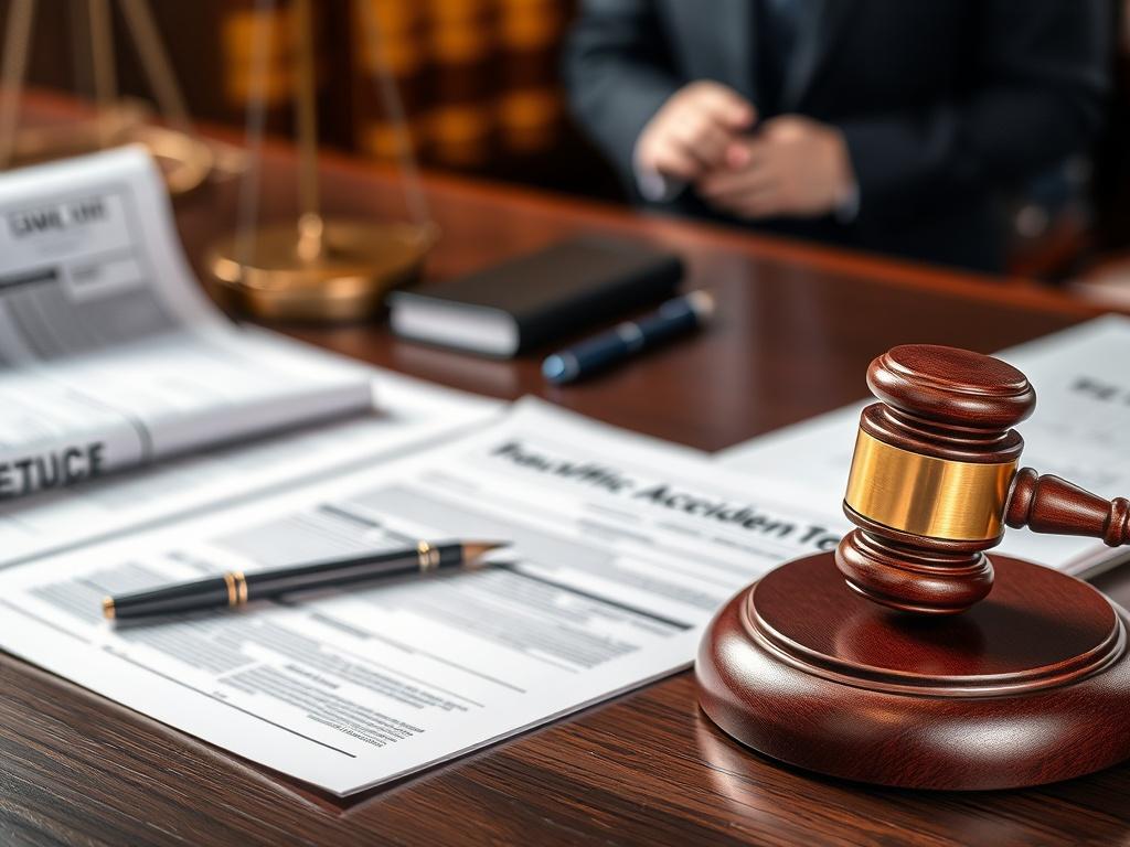 A close up shot of a lawyer's desk, with legal