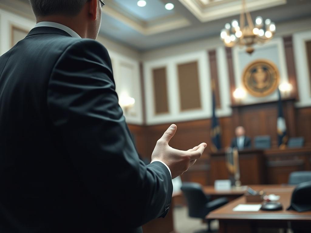 A close up shot of a lawyer standing in a