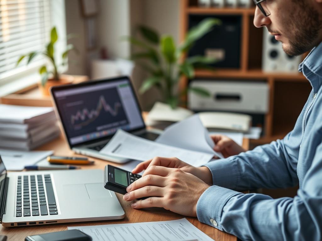 A close up shot of a tax professional working at