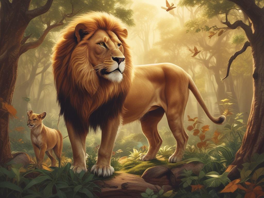 a majestic lion feeding in a natural habitat, warm earthy