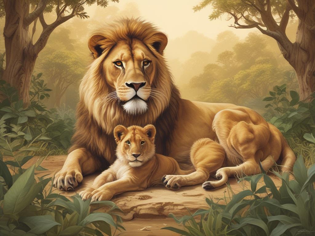 a heartwarming image of a lion with its cubs in