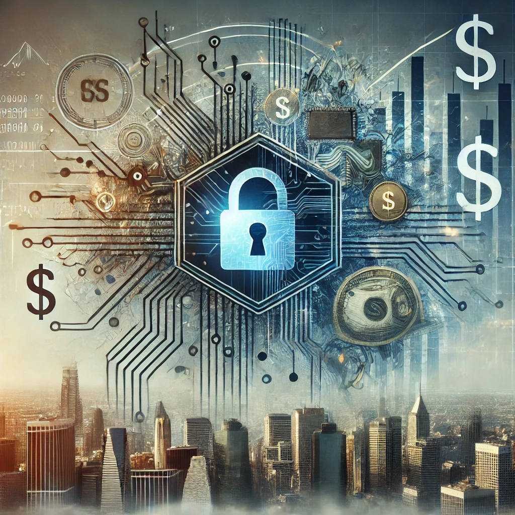 dall·e 2025-01-28 09.56.54 - a visually striking cover image representing it challenges in the financial services industry. the design should feature abstract elements like interc.webp