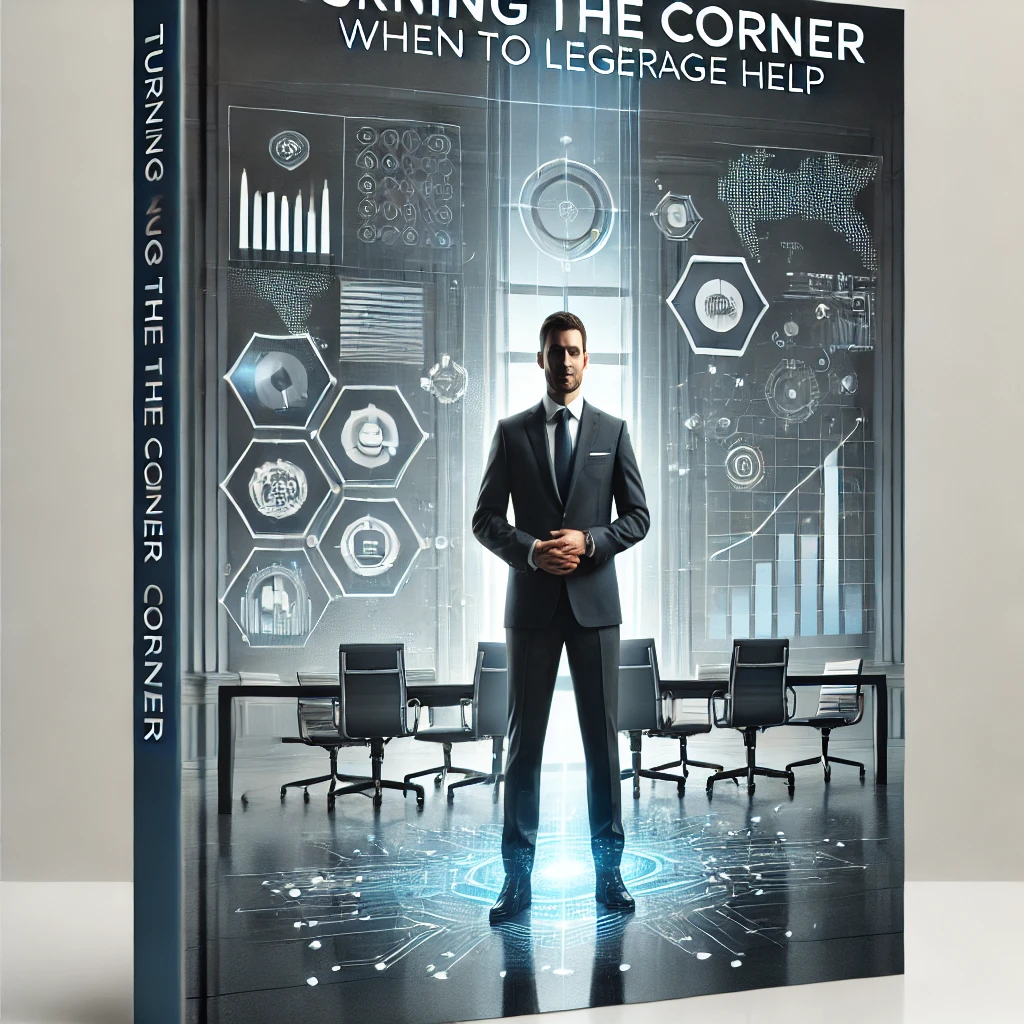 dall·e 2025-01-28 09.45.23 - a professional and modern cover design for a business report titled 'turning the corner_ when to leverage help.' the image features a business profess.webp