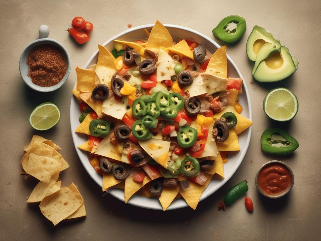loaded nachos, cheese, tortilla chips, beef, jalapenos