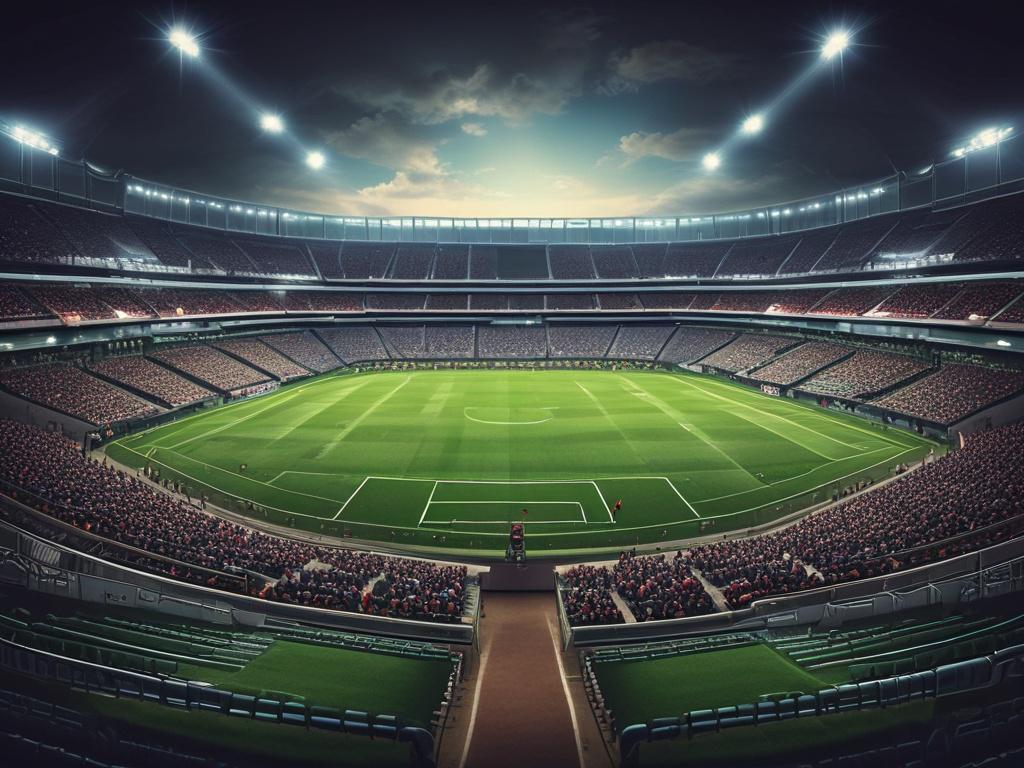 a high resolution photorealistic image of a football stadium filled