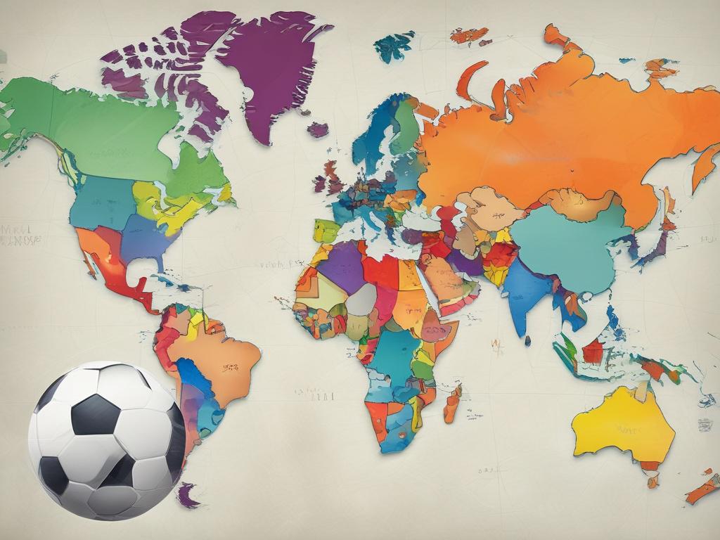 photorealistic rendering of a world map highlighting various football leagues,