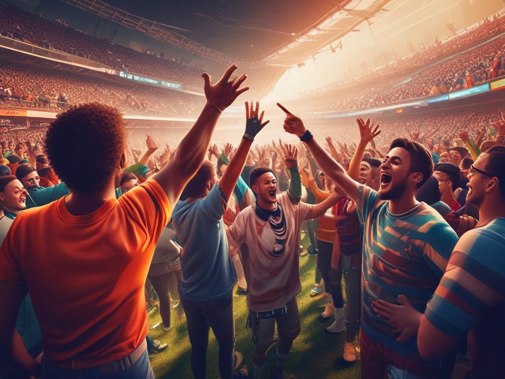 photorealistic rendering of diverse football fans in a digital community