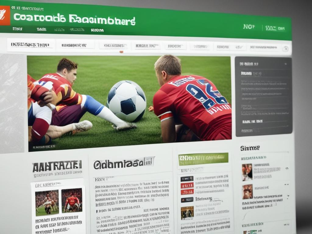 high resolution image of a football news website interface, clean