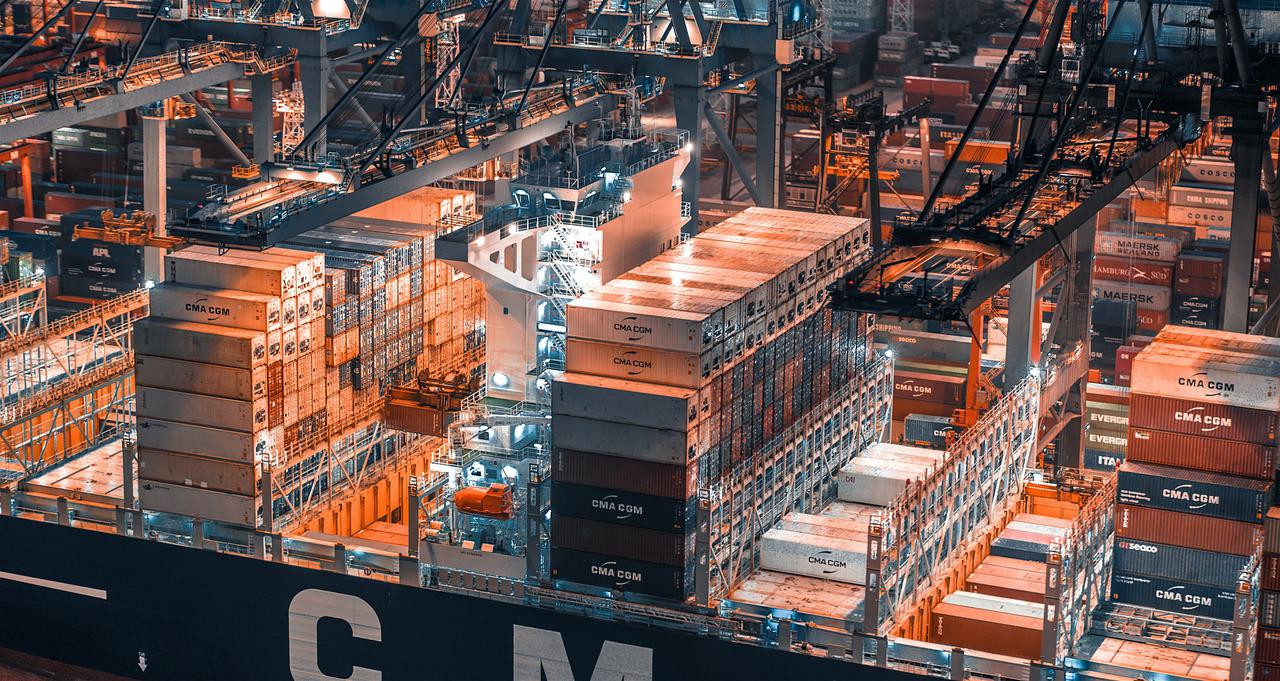 Industrial port with containers in Hong Kong