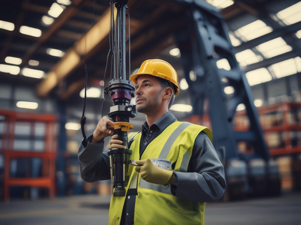 **AI Image Generation Prompt:**

Create a realistic high-resolution close-up photo of a skilled technician performing a detailed inspection on a commercial crane in an industrial setting. The technician is focused and wearing safety gear, highlighting the importance of safety in their work. The crane should be the primary subject, showcasing intricate mechanisms, controls, and safety features that demonstrate the complexity and engineering excellence of the equipment.

Use a simple and clean composition, en