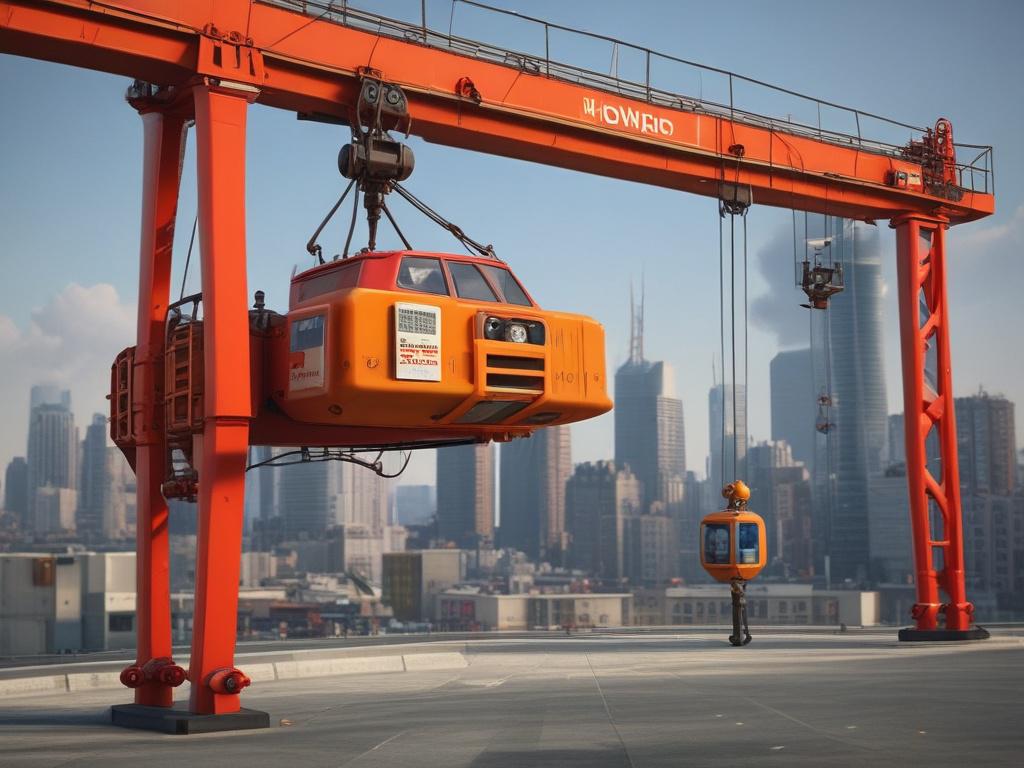 **AI Image Generation Prompt:**

Create a highly detailed and realistic high-resolution photo focused on a single lifting device positioned directly below a crane hook. The lifting device, such as a robust shackle or hoist, should be prominently displayed in the foreground, showcasing its intricate design and sturdy construction. Use a hyper-realistic style with sharp details resembling a close-up shot taken with a 45mm f/1.2 lens.

The background should feature a softly blurred industrial setting to enhanc