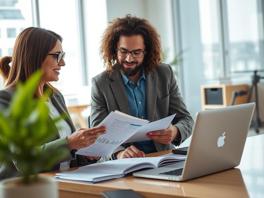 A close up shot of a consultant helping a business