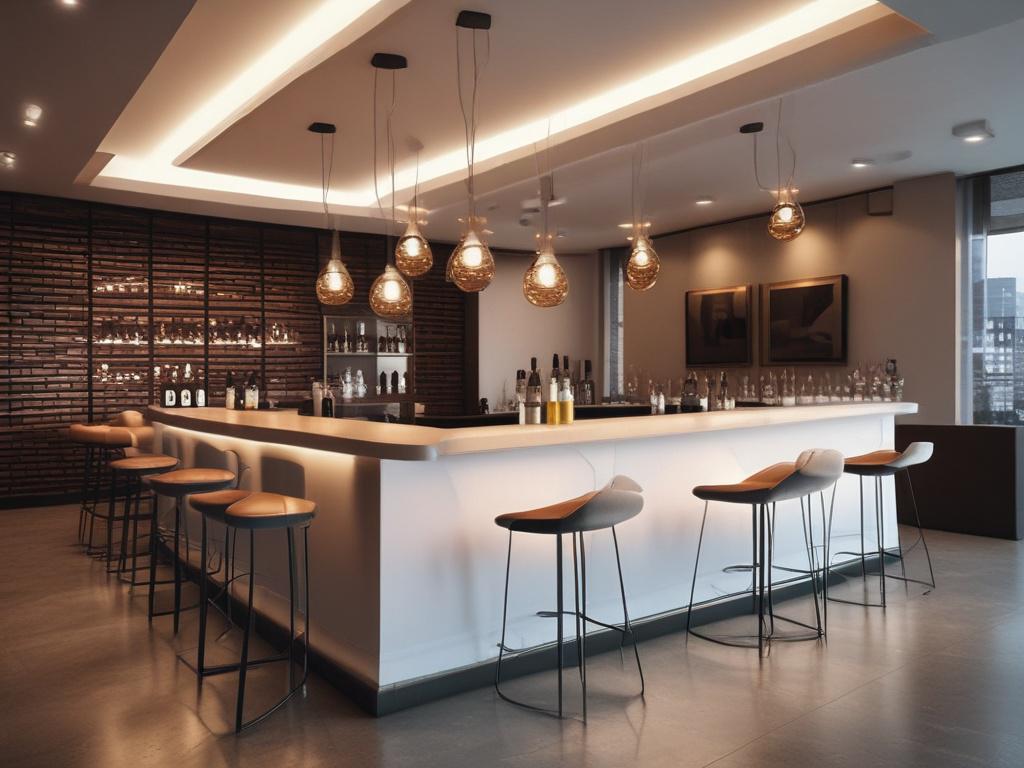 A sleek, modern bar interior with a well lit ambiance,