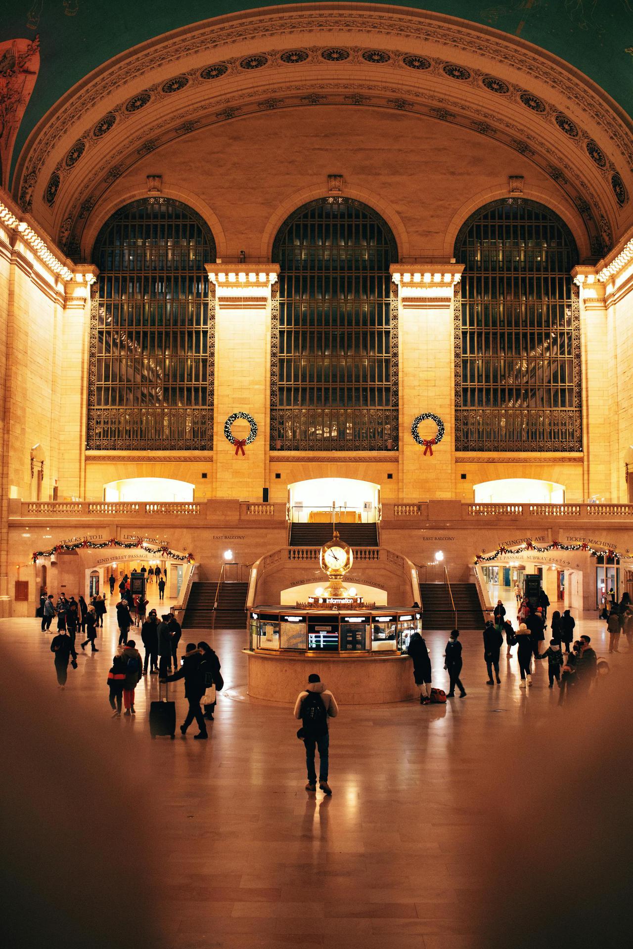 Capturing the bustling atmosphere of Grand Central Terminal at night.