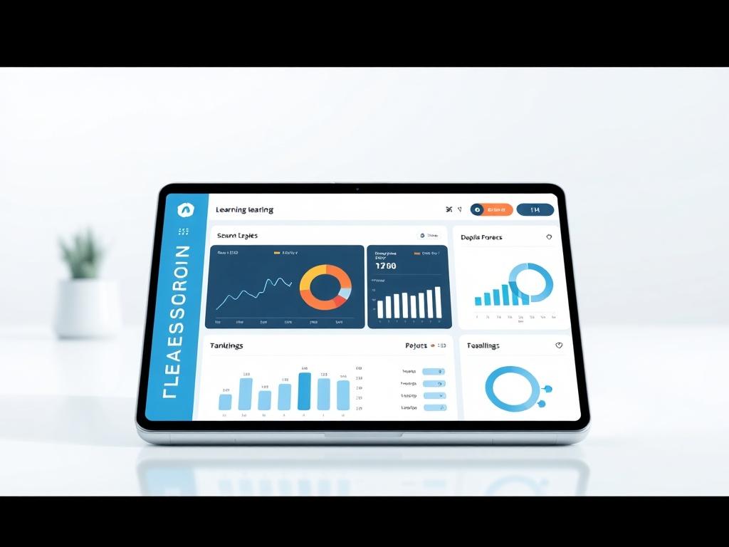 An analytical dashboard displayed on a tablet, showcasing graphs and