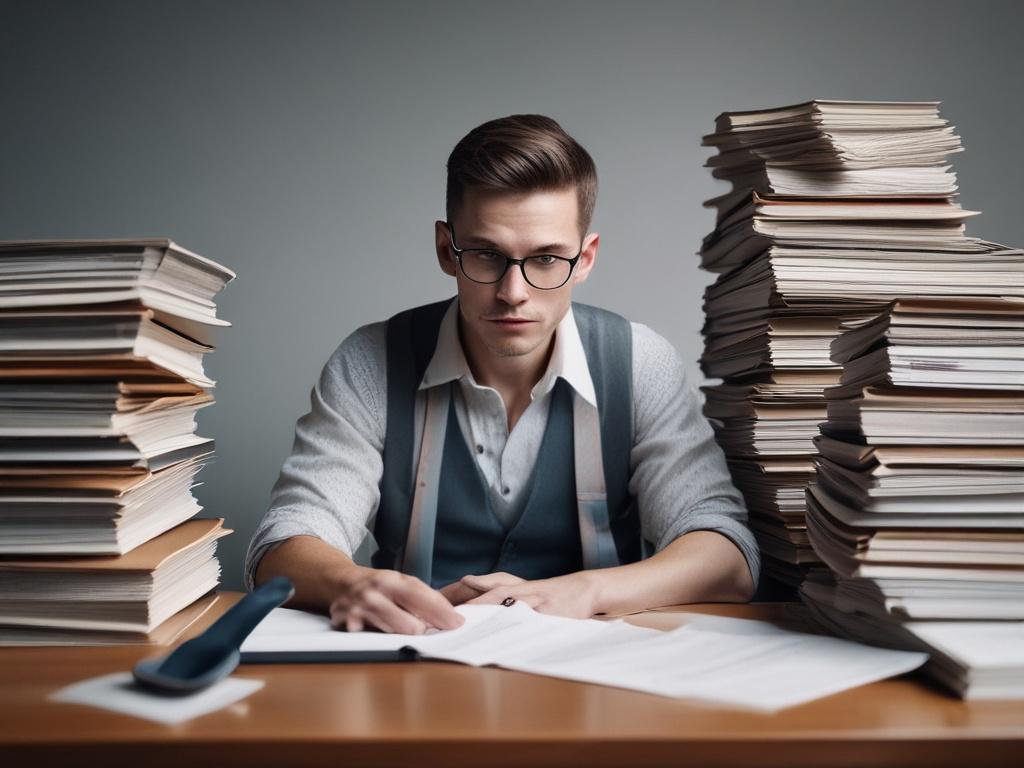 A close-up shot of a determined individual sitting at a desk with documents, symbolizing strength and resilience in the face of challenges. The background should softly blur out, focusing on the individual's thoughtful expression. The image should be hyper-realistic with rich colors, capturing the emotion of hope and determination, shot with a 45mm f/1.2 lens.