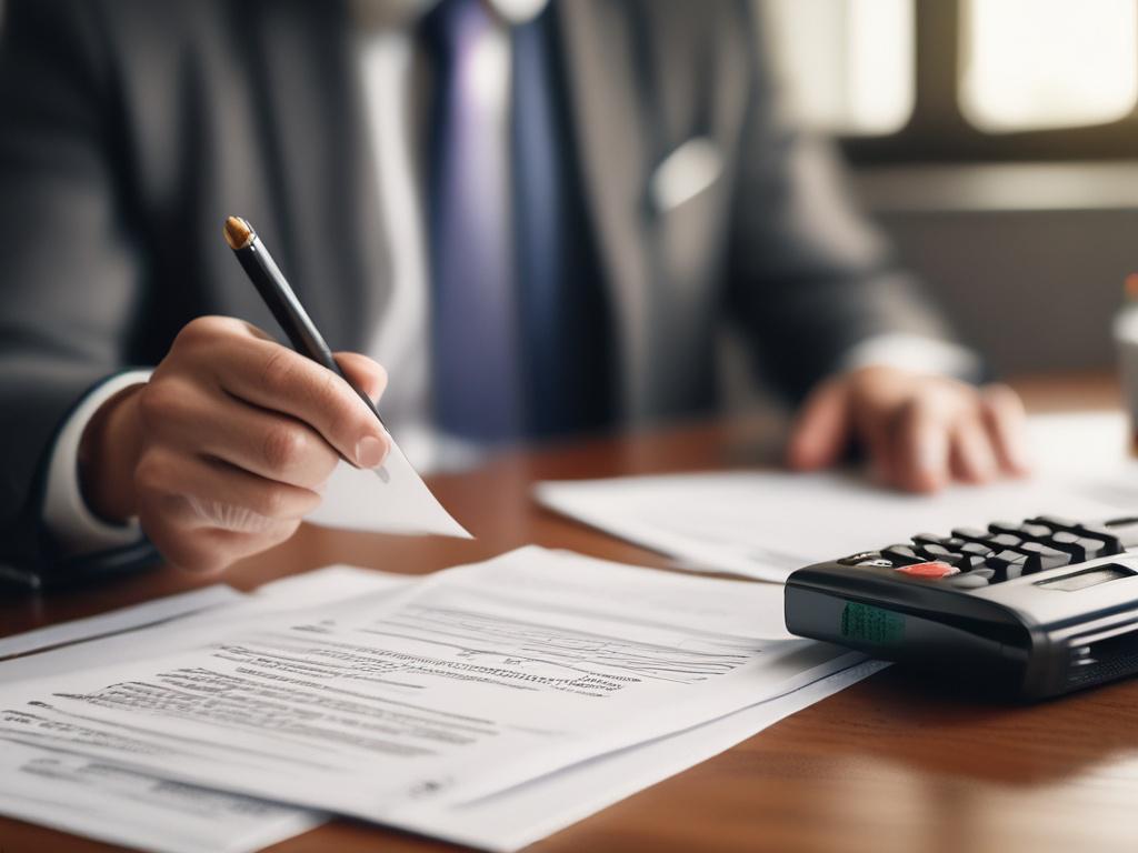 A close-up shot of a professional consultant reviewing immigration documents at a desk, showcasing an atmosphere of diligence and focus. The background should be softly blurred to keep the attention on the consultant's concentrated expression. The image should be realistic and high-resolution, reflecting the seriousness and importance of the immigration process.
