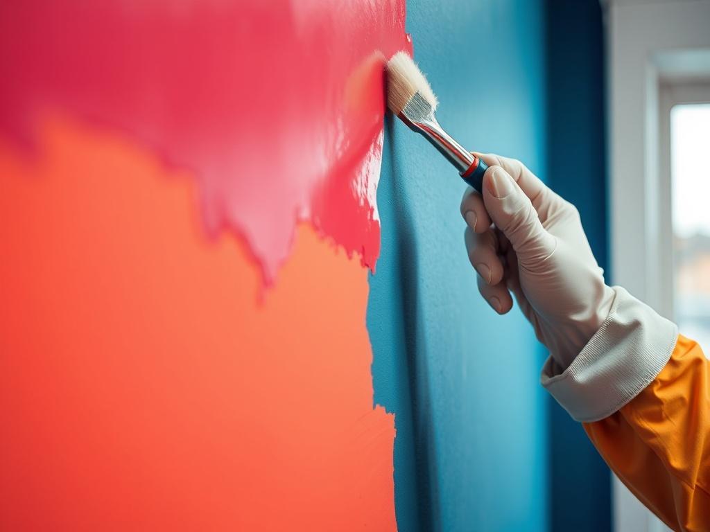 A close up shot of a freshly painted wall in